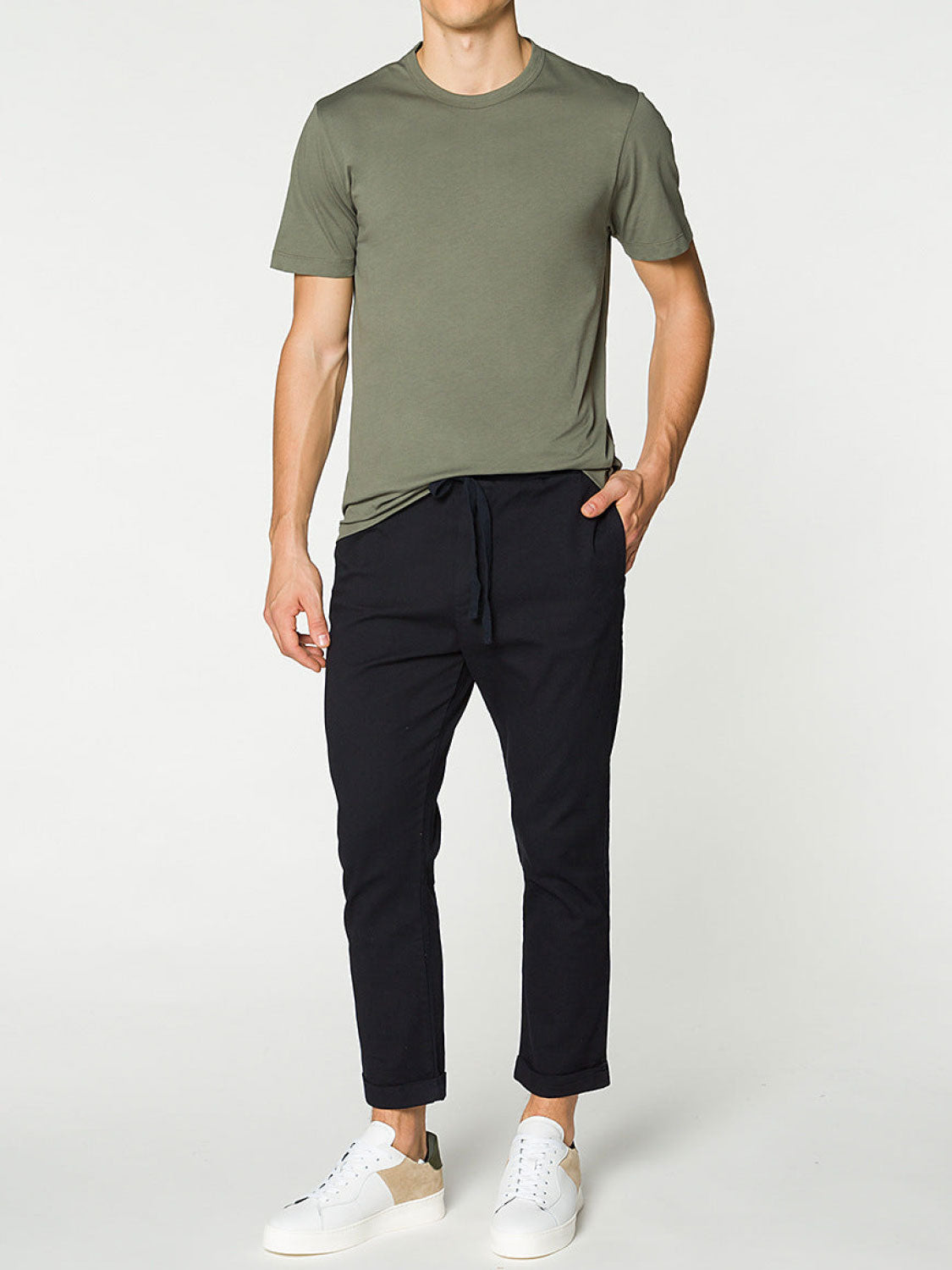 Stretch-Cotton Slim-Fit Drawstring Trousers Navy Blue